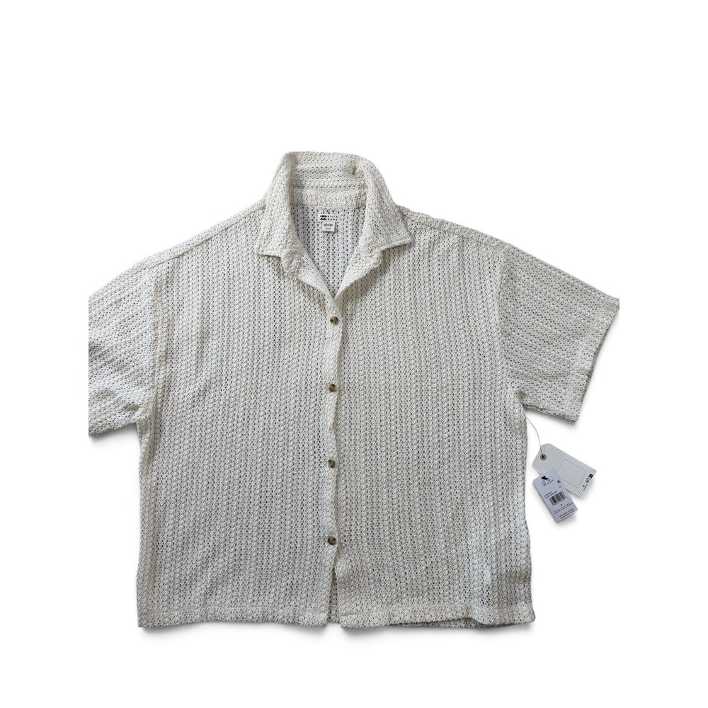 Billabong Cover Up Cream Crochet Open Knit Boxy Button Front Boho Beach Small